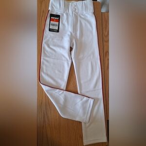 NEW Marucci Double-knit Piped Baseball Pants, White/Red Piping - XS Youth - NWT